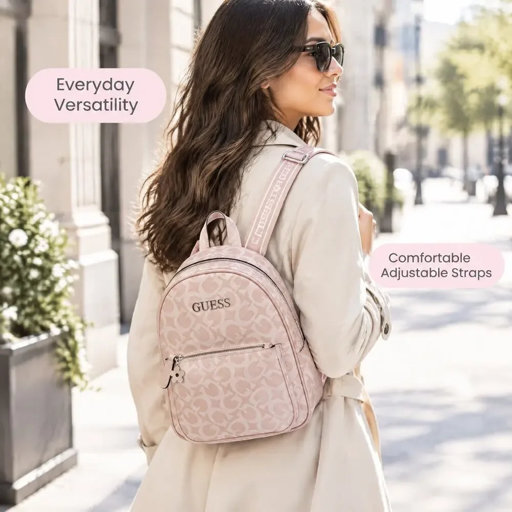 GUESS Nessa Mini Backpack Blush Pink Monogram Logo Adjustable Strap Purse